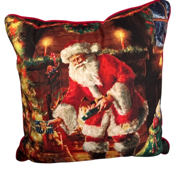 Santa Claus Gifts Under Tree Christmas Holiday Throw 16x16” Pillow Home Decor - Picture 1 of 9